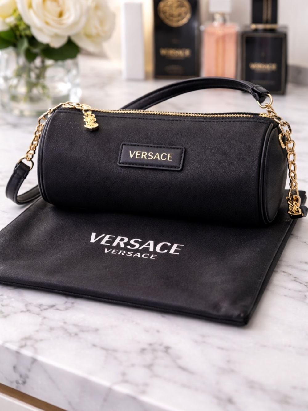 Versace Black Mini Shoulder Bag Gold Hardware NWT 8” x 4.5”